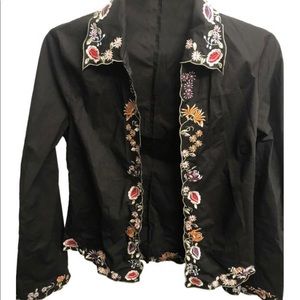 Anthropologie Embroidered Poplin Bolero Jacket SzS